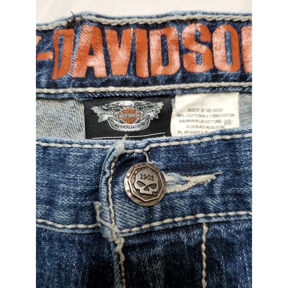 Harley Davidson Men's Jeans Medium Wash Straight Leg Boot Cut Biker Size 38x31 - Picture 8 of 16